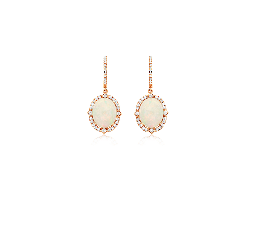 Sabel Collection Rose Gold Oval Opal and Diamond Earrings
