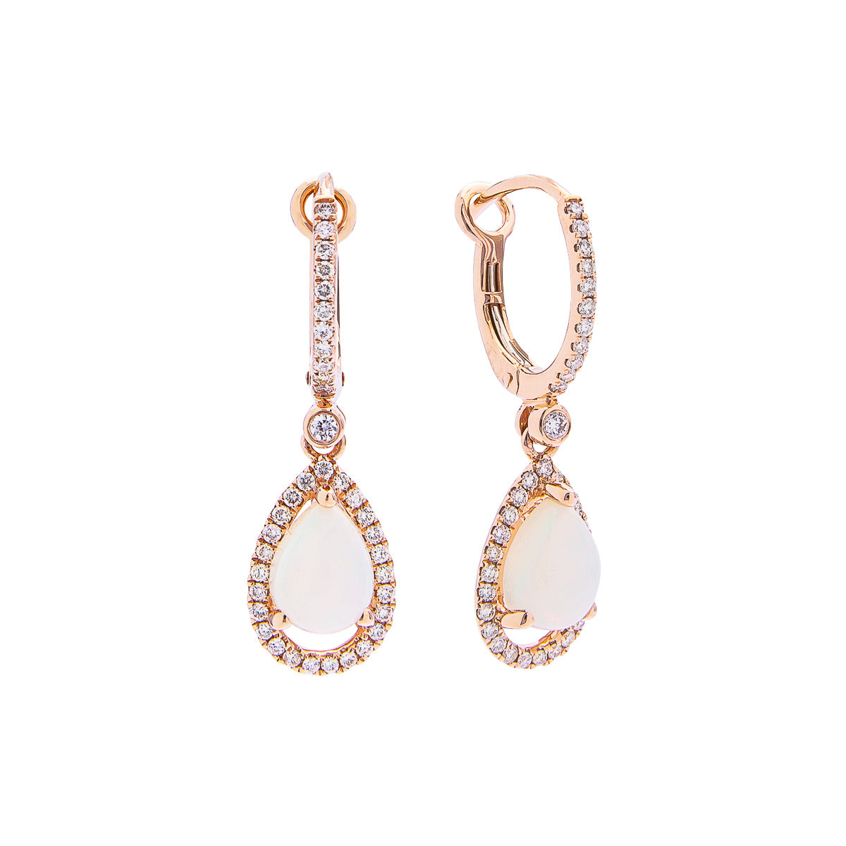 Sabel Collection 14K Rose Gold Pear Shape Opal and Diamond Halo Earrings