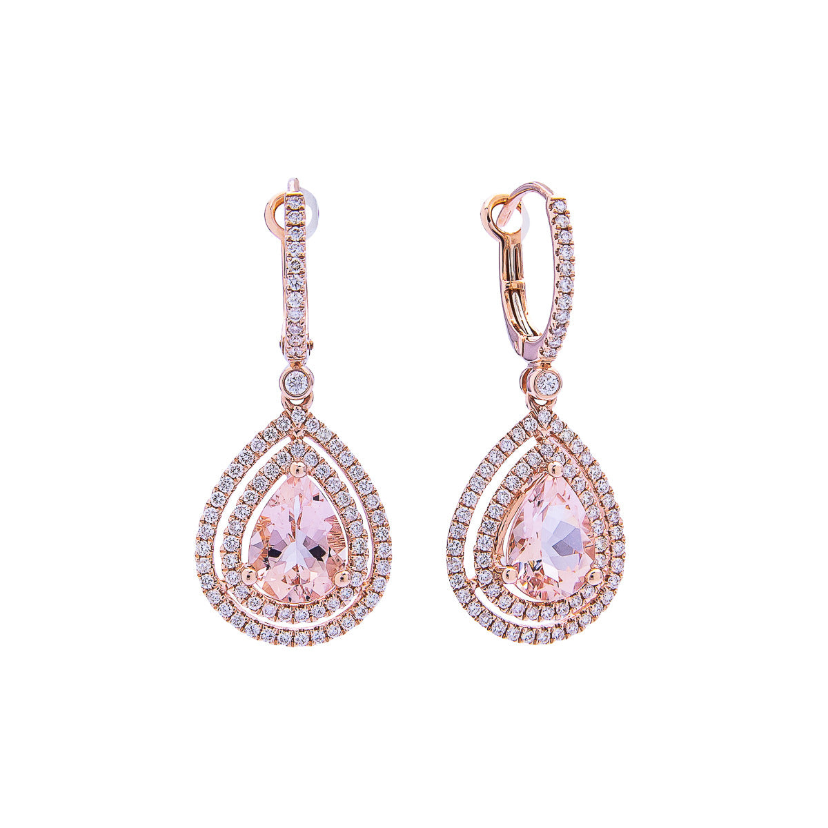 Sabel Collection 14K Rose Gold Morganite with Diamond Double Halo Dangle Earrings