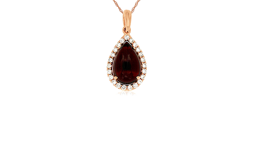 Sabel Collection Rose Gold Cabochon Garnet and Diamond Teardrop Pendant