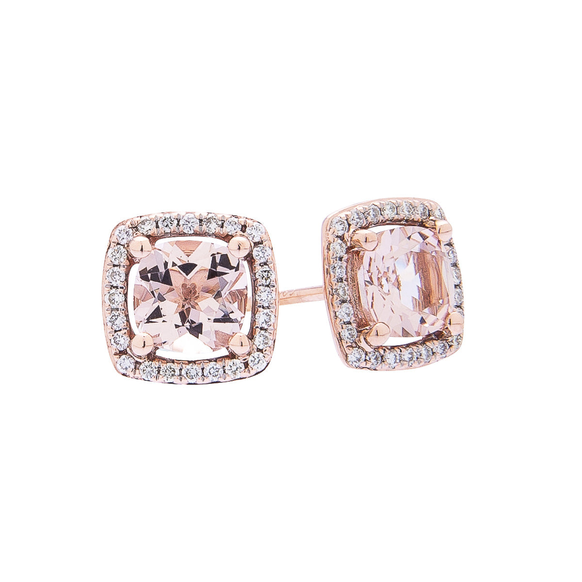 Sabel Collection 14K Rose Gold Cushion Morganite with Diamond Halo Stud Earrings