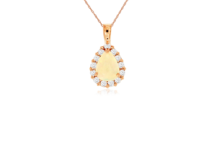Sabel Collection Rose Gold Pear Opal and Diamond Halo Pendant