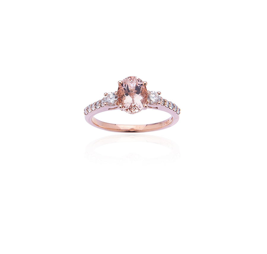 Sabel Collection 14K Rose Gold Oval Morganite and White Diamond Accent Ring