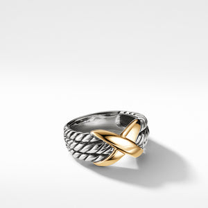 Three Row X Ring in Sterling Silver and 14K Yellow Gold, Size 6