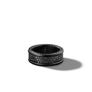 Streamline Three-Row Band Ring with Black Diamonds and Black Titanium, Size 8.5