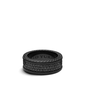 Streamline® Three-Row Band Ring with Black Diamonds and Black Titanium, Size 11