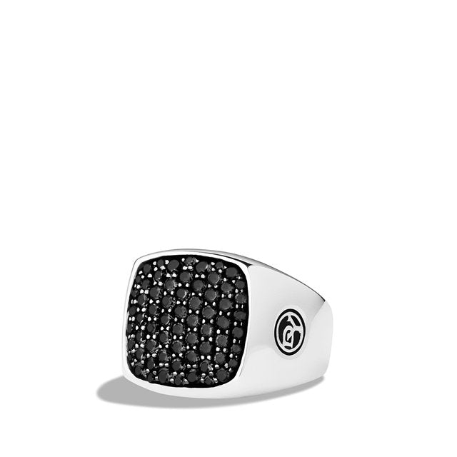 Pavé Signet Ring with Black Diamonds, Size 11