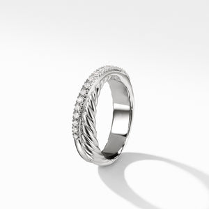 Crossover Ring with Diamonds, Size 6