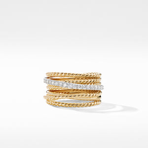 David Yurman 18K Yellow Gold Crossover Wide Ring with Diamonds
