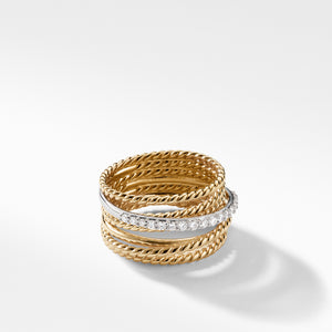 David Yurman Crossover Wide Ring with Diamonds in 18K Yellow Gold