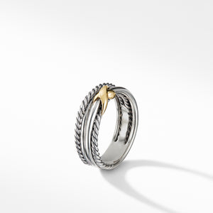David Yurman Sterling Silver X Crossover Ring with 18K Yellow Gold on Side