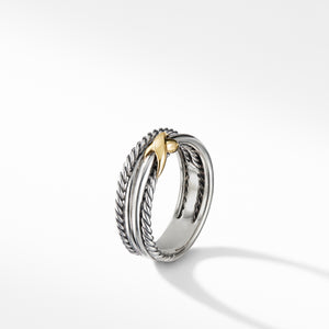 David Yurman Sterling Silver Cable X Crossover Ring with 18k Yellow Gold