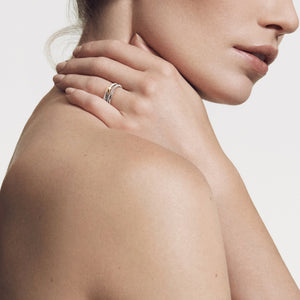 Model Wearing David Yurman Sterling Silver X Crossover Ring with 18K Yellow Gold