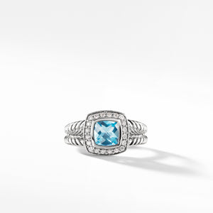 Petite Albion® Ring with Blue Topaz and Diamonds, Size 6