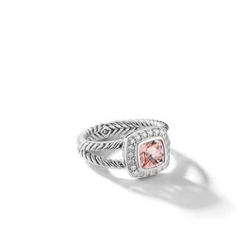 Petite Albion Ring with Morganite and Diamonds, Size 5