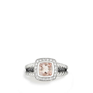 Petite Albion Ring with Morganite and Diamonds, Size 5