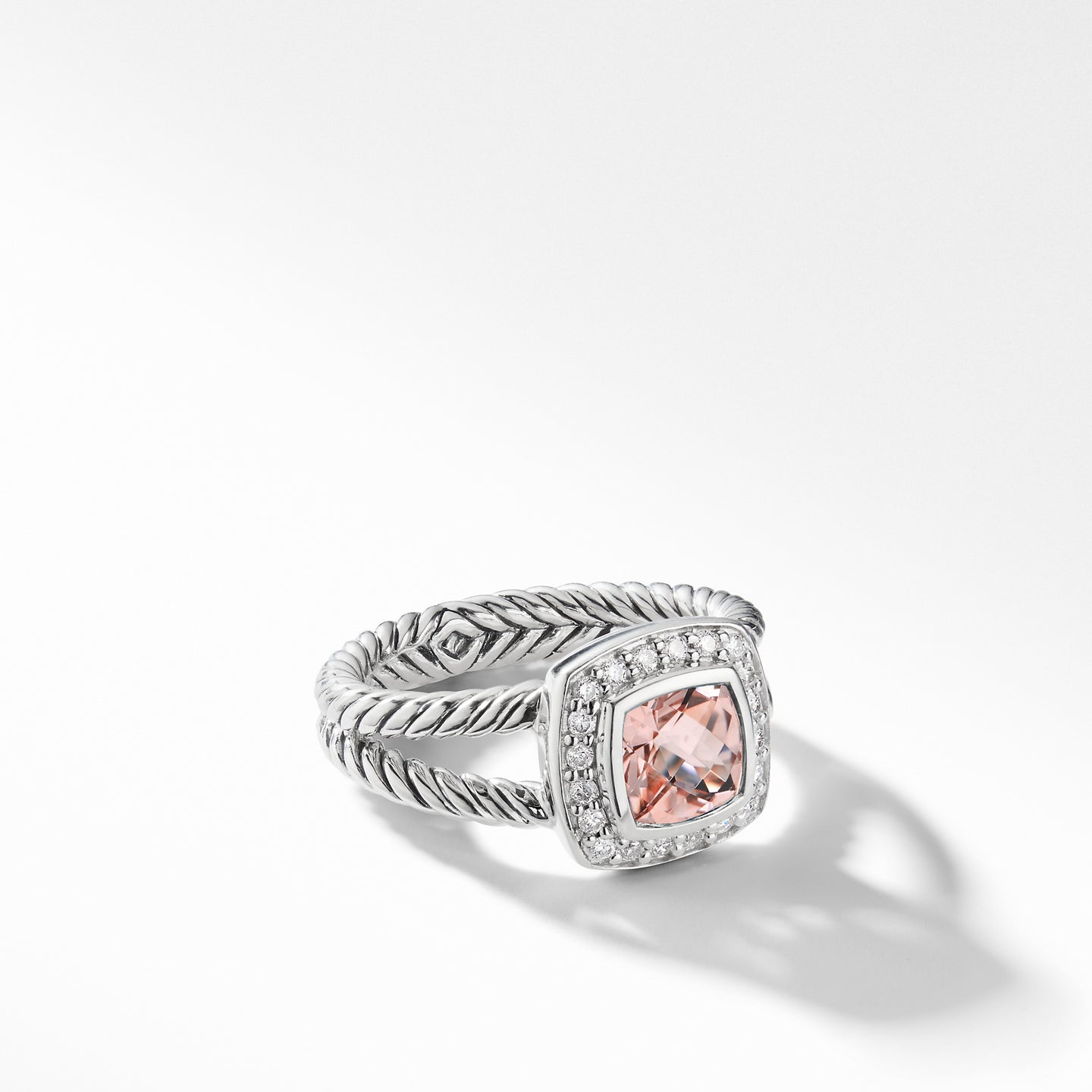 Petite Albion® Ring with Morganite and Diamonds, Size 7