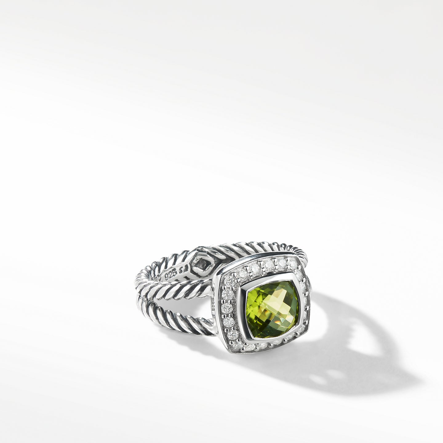 Petite Albion® Ring with Peridot and Diamonds, Size 7