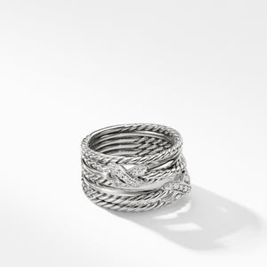 Double X Crossover Ring with Diamonds, Size 8