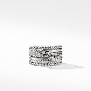 Double X Crossover Ring with Diamonds, Size 7