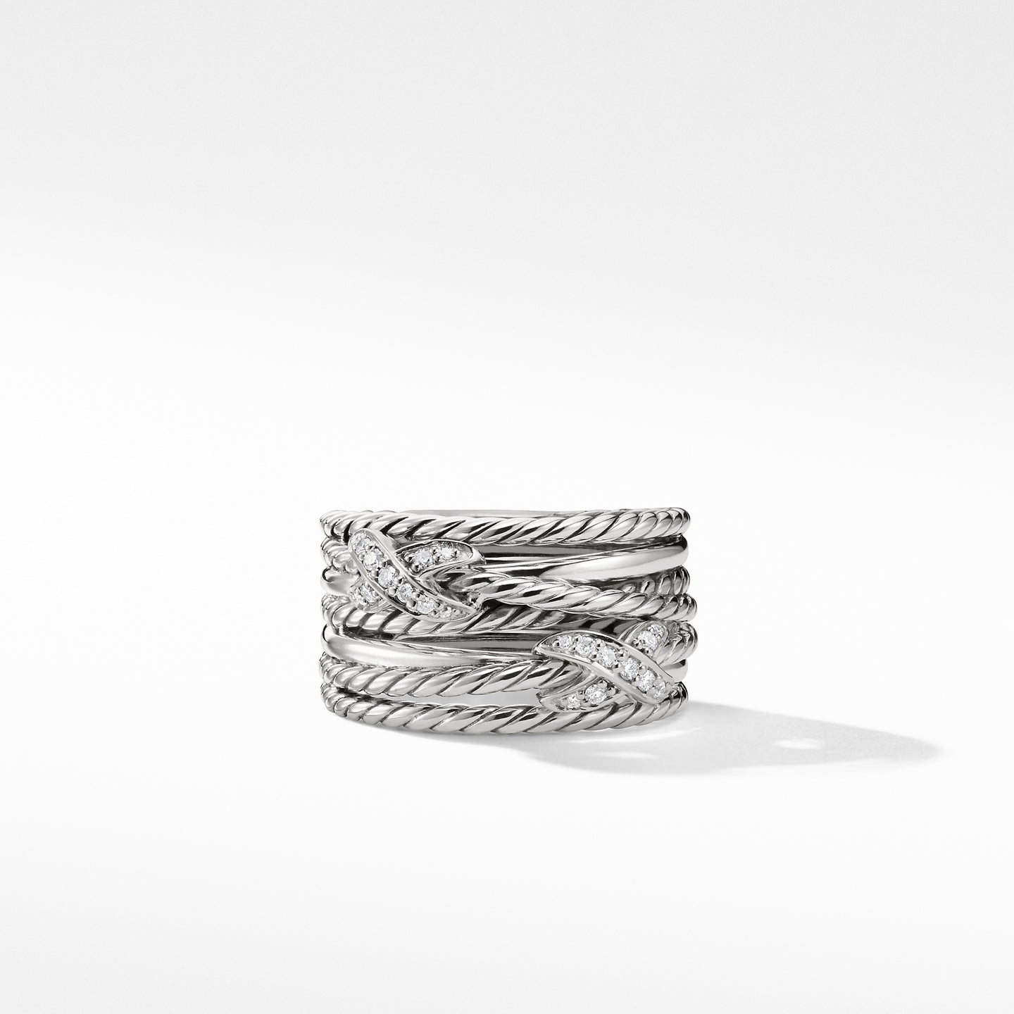 Double X Crossover Ring with Diamonds, Size 7