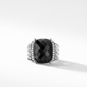 Ring with Black Onyx and Diamonds, Size 7