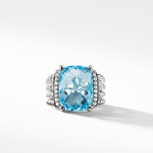 Ring with Blue Topaz and Diamonds, Size 6