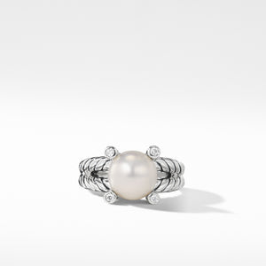 Cable Pearl Ring with Diamonds, Size 6