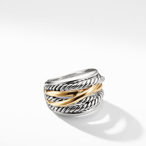 Crossover Wide Ring with Gold, Size 6