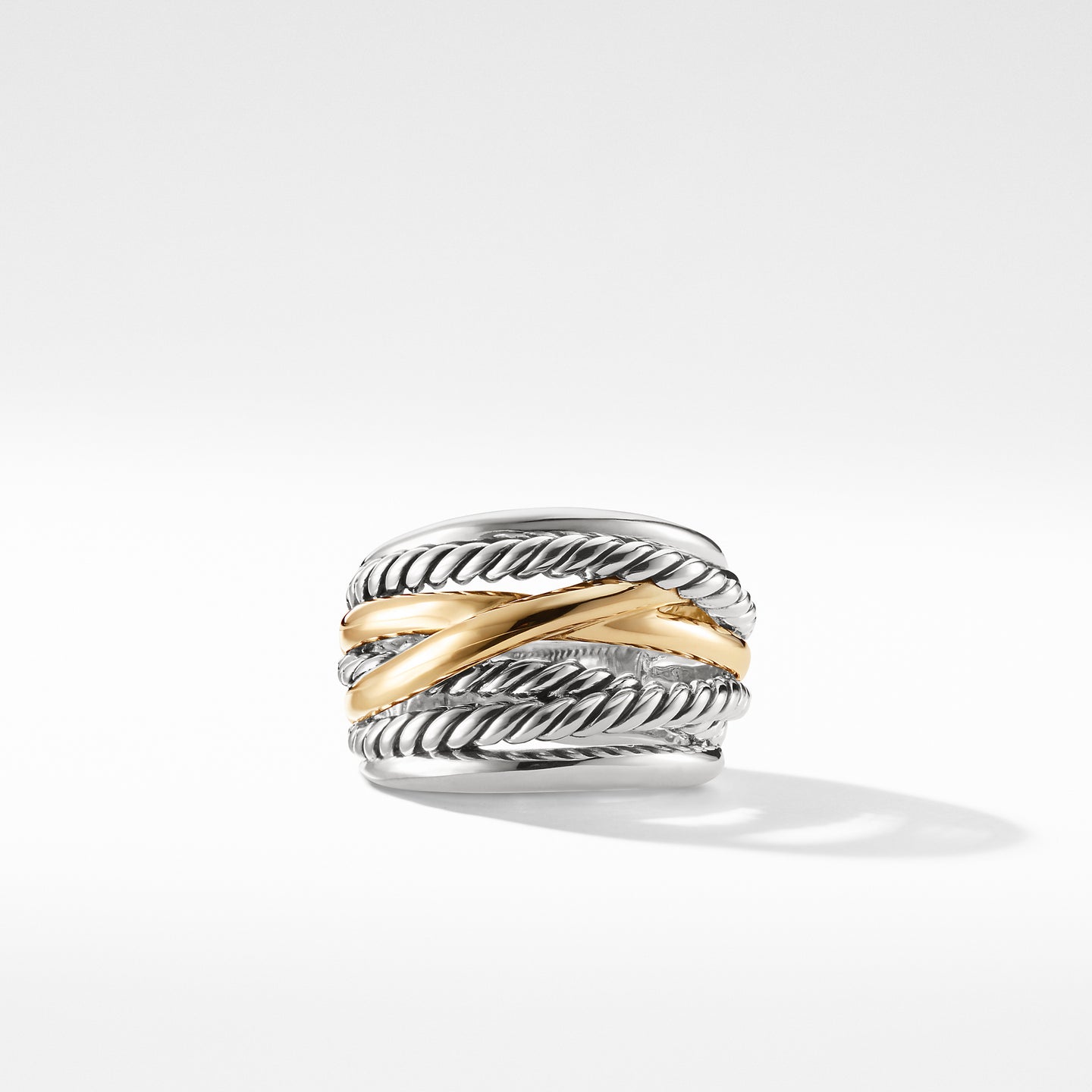 David Yurman Sterling Silver Crossover Wide Ring with Gold