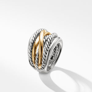 David Yurman Sterling Silver and 14K Yellow Gold Crossover Wide Ring