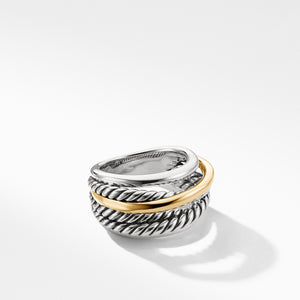 David Yurman Sterling Silver Crossover Narrow Ring with Yellow Gold