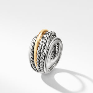 David Yurman Sterling Silver Crossover Narrow Ring with 14K Yellow Gold
