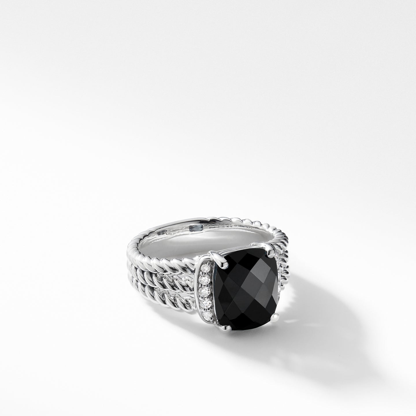 Petite Wheaton Ring with Black Onyx and Diamonds, Size 8