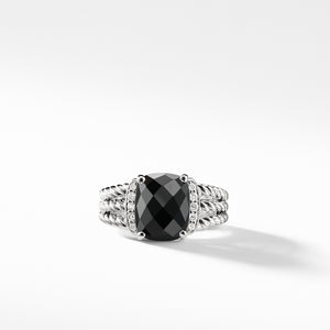 Petite Wheaton Ring with Black Onyx and Diamonds, Size 7