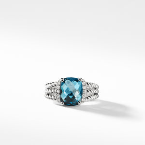 Petite Wheaton Ring with Hampton Blue Topaz and Diamonds, Size 6