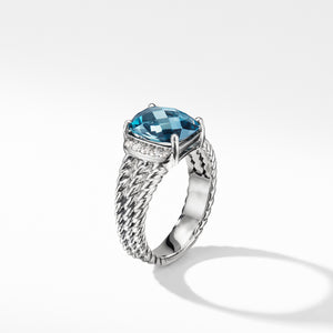 Petite Wheaton Ring with Hampton Blue Topaz and Diamonds, Size 7