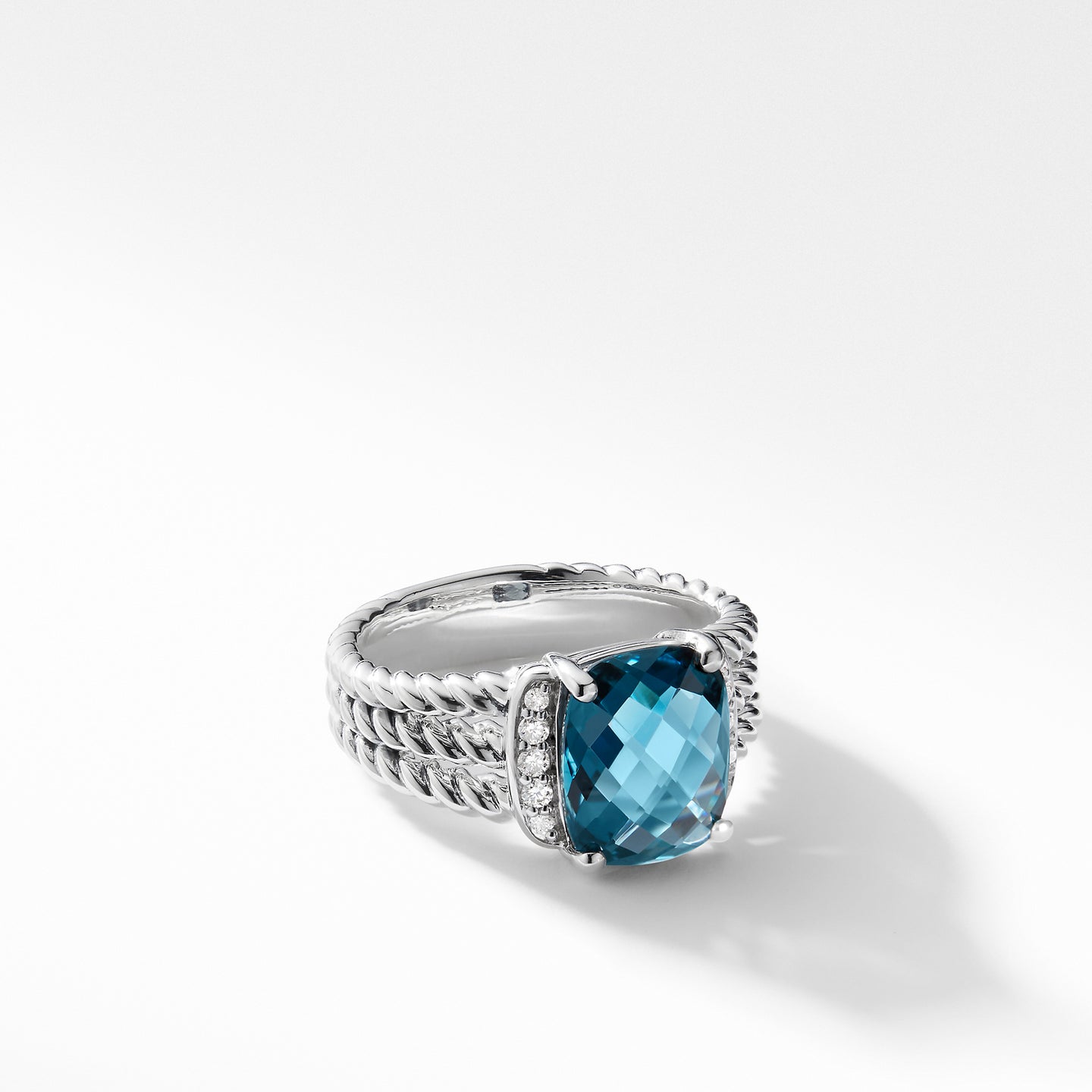 Petite Wheaton Ring with Hampton Blue Topaz and Diamonds, Size 7