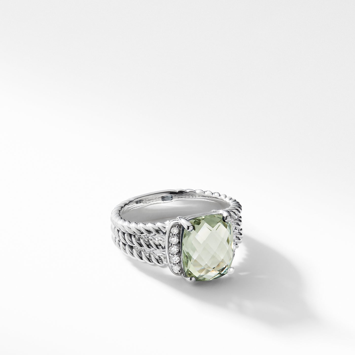Petite Wheaton Ring with Prasiolite and Diamonds, Size 6