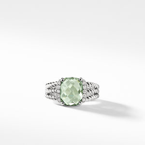 Petite Wheaton Ring with Prasiolite and Diamonds, Size 6