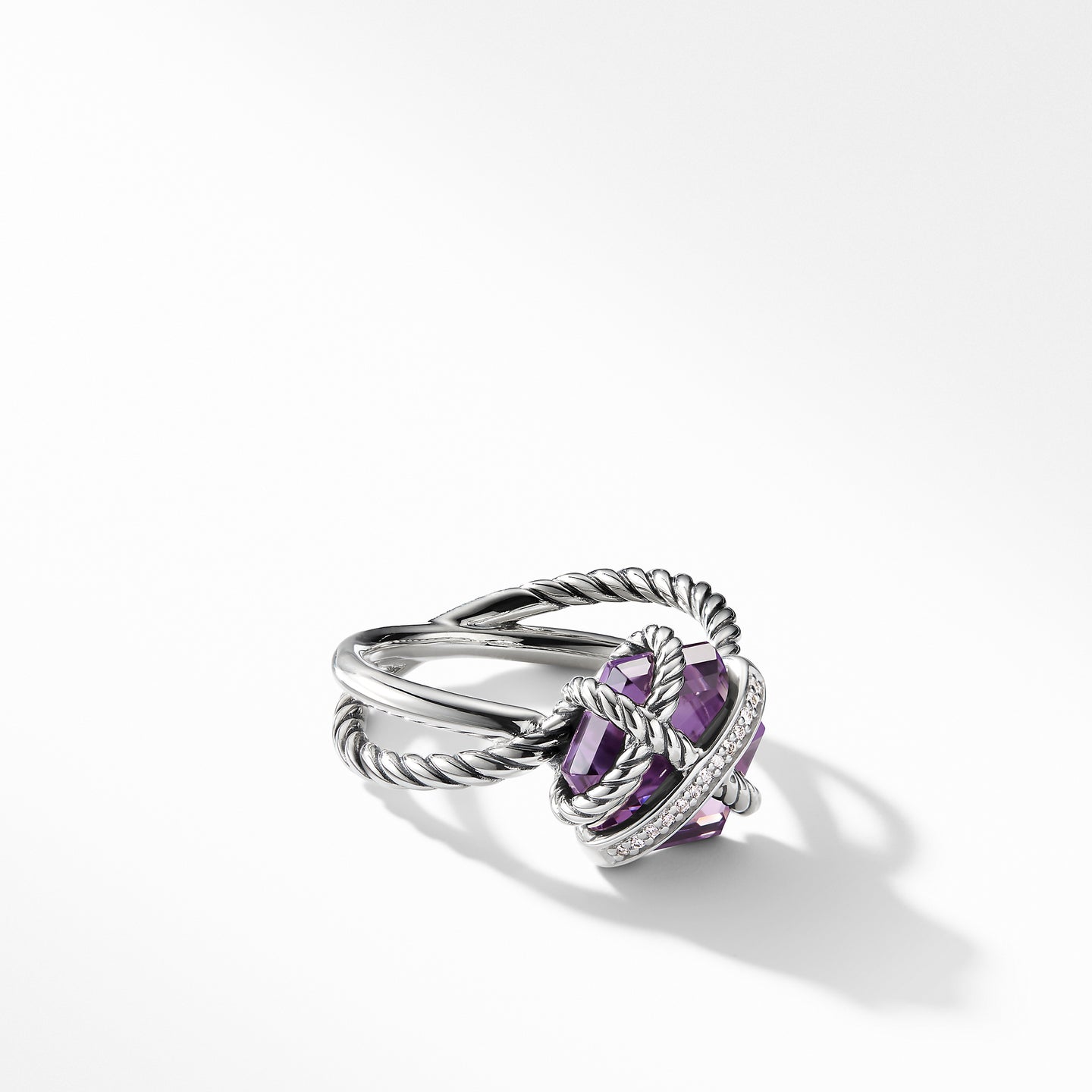 Cable Wrap Ring with Amethyst and Diamonds, Size 7