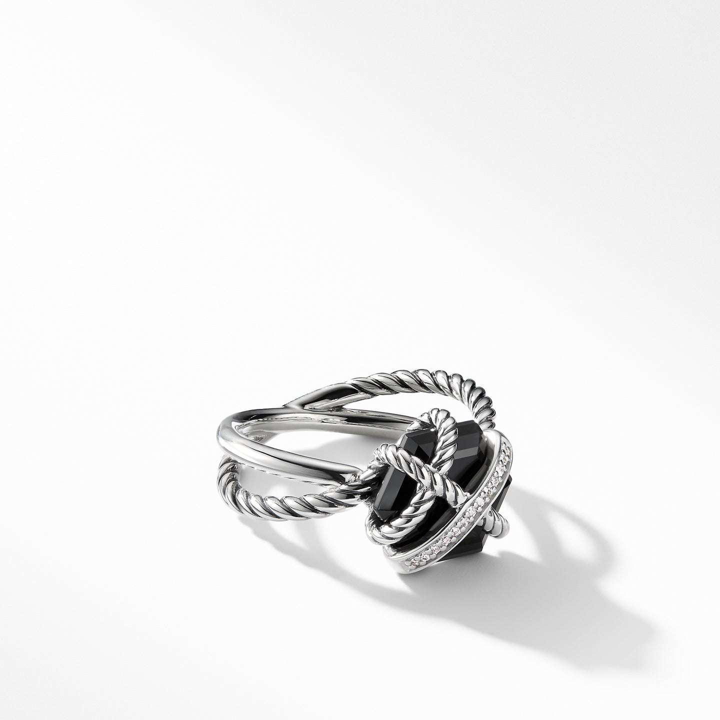 Ring with Black Onyx and Diamonds, Size 6.5
