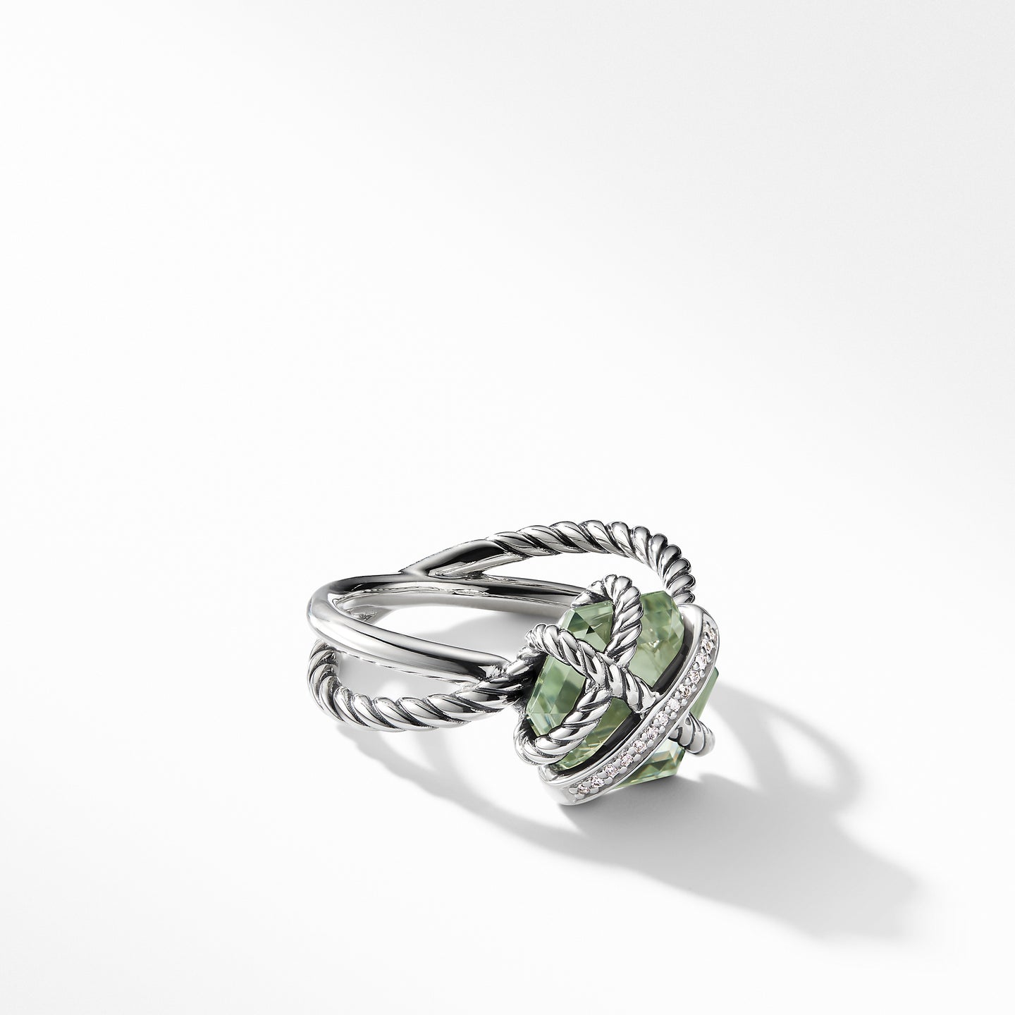 Ring with Prasiolite and Diamonds, Size 9