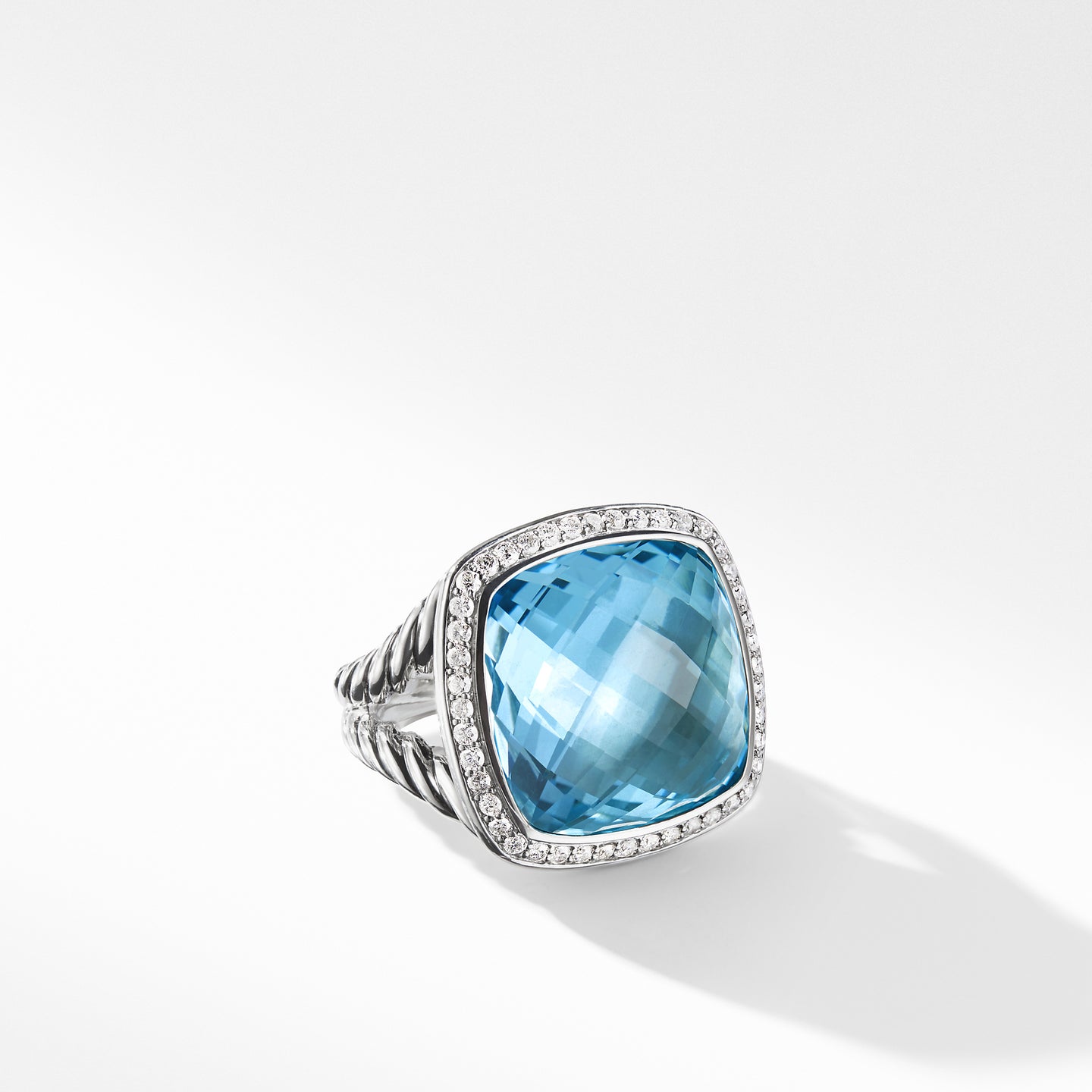Ring with Blue Topaz and Diamonds, Size 7