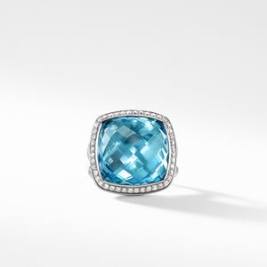 Ring with Blue Topaz and Diamonds, Size 7