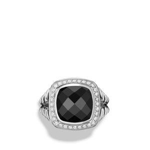Albion® Ring with Black Onyx and Diamonds, 11mm, Size 5