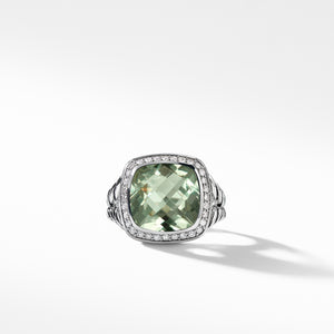 Ring with Prasiolite and Diamonds, Size 5
