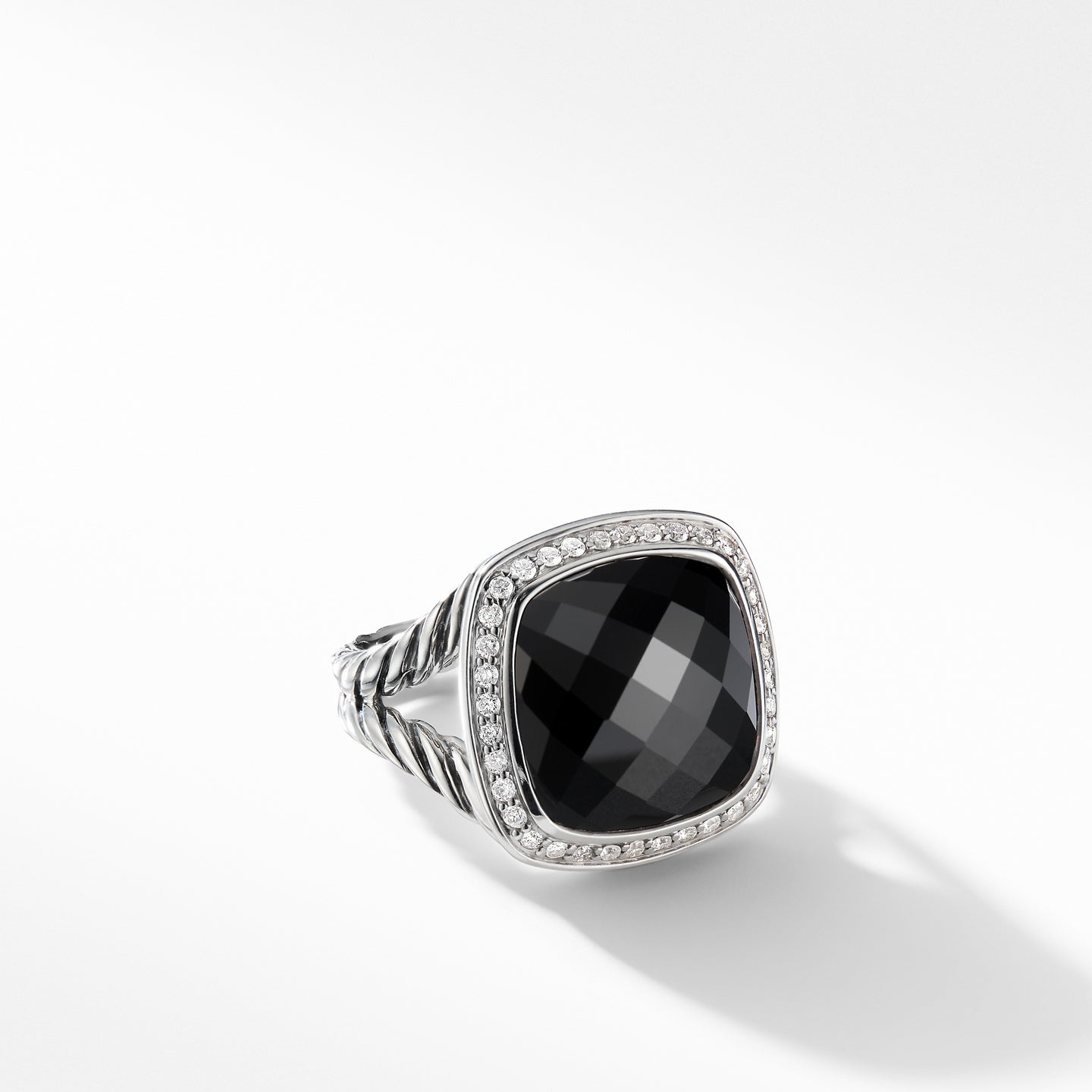 Ring with Black Onyx and Diamonds, Size 6