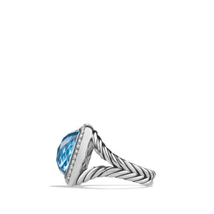 Ring with Blue Topaz and Diamonds, Size 8
