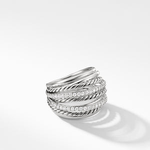 Crossover Dome Ring with Diamonds, Size 7
